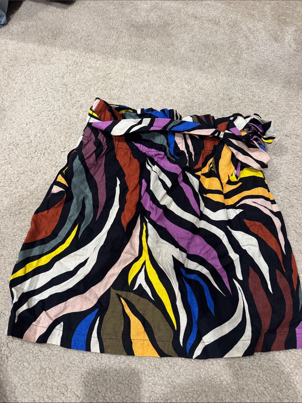Who What Wear Multicolor Zebra-Stripe Paperbag Mini Skirt